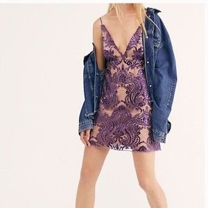 NWT Free People Purple Sequin Mini Dress Size 8 Women